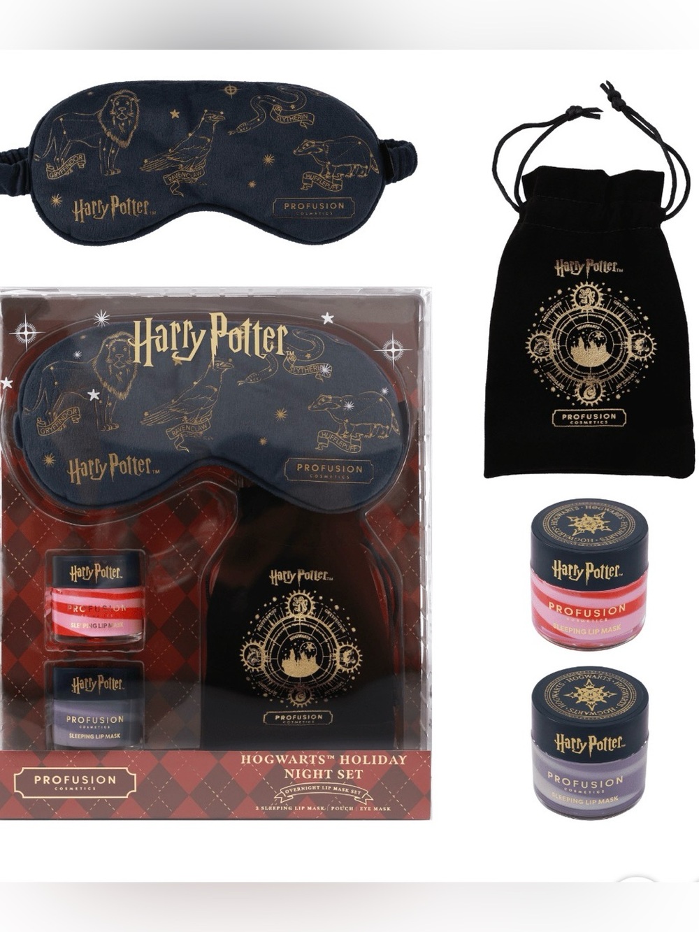 Harry Potter x Profusion Hogwarts Holiday Night Set Lip Masks Eye Mask NIB